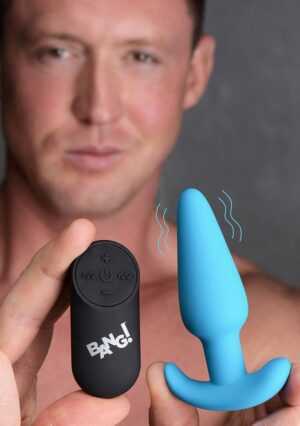 21X Vibrating Silicone Butt Plug with Remote Control - Blue