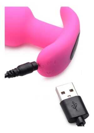 21X Vibrating Silicone Butt Plug with Remote Control - Pink