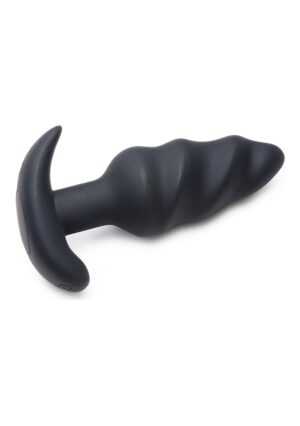 21X Vibrating Silicone Swirl Butt Plug with Remote - Black