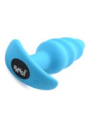 21X Vibrating Silicone Swirl Butt Plug with Remote - Blue