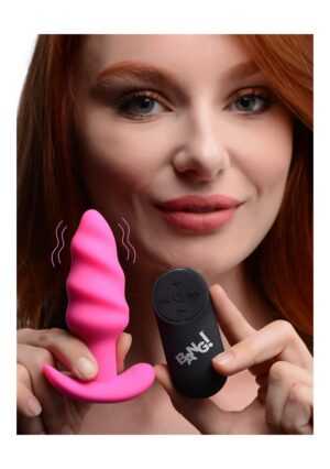 21X Vibrating Silicone Swirl Butt Plug with Remotel - Pink