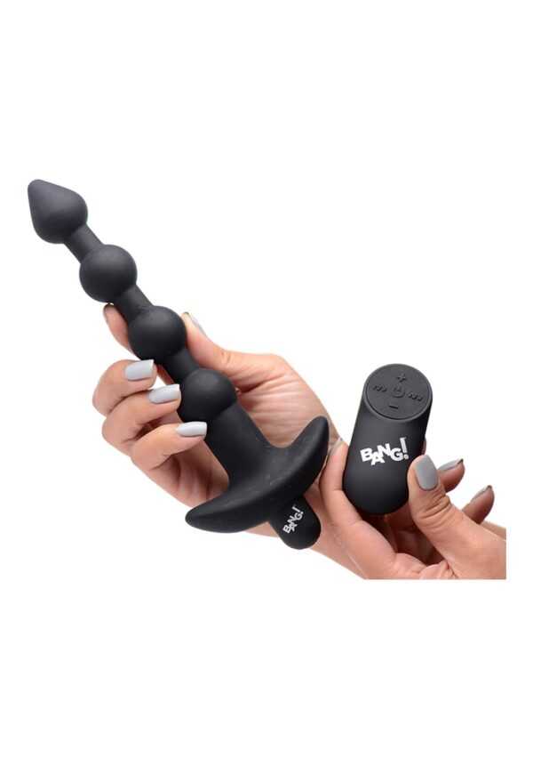 Vibrating Silicone Anal Beads & Remote Control - Black