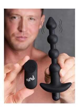 Vibrating Silicone Anal Beads & Remote Control - Black