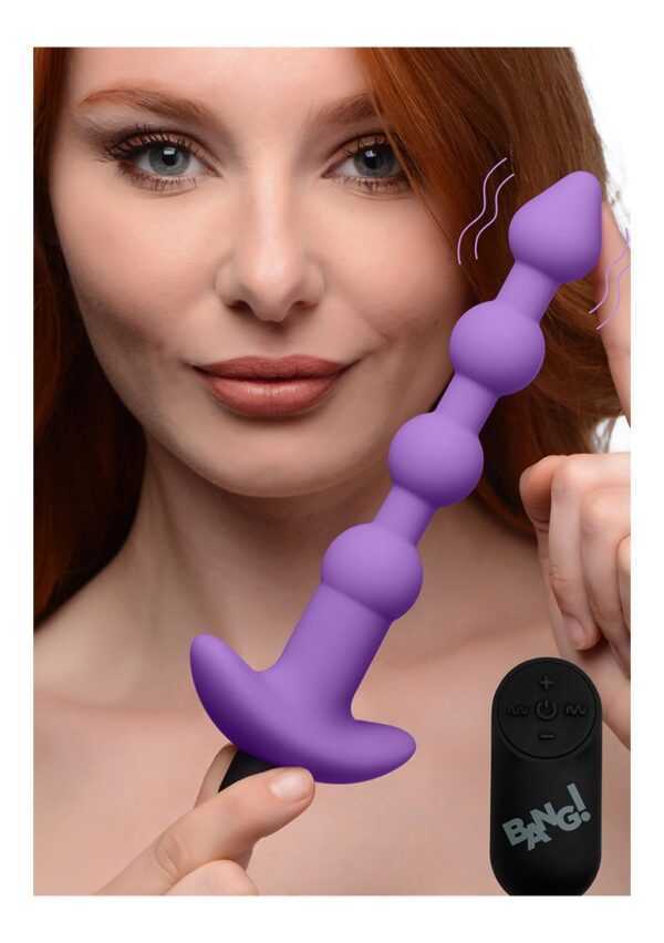 Vibrating Silicone Anal Beads & Remote Control - Purple