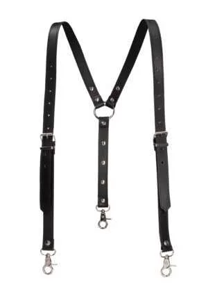 Men's Suspenders - Premium Split Leather - Black - One Size