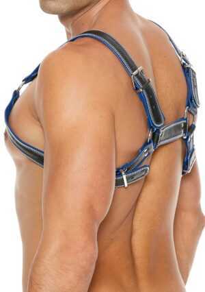 Z Series Chest Bulldog Harness - Leather - Black/Blue - S/M