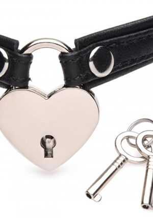 Heart Lock Choker with Keys - Leather - Black - Afbeelding 3