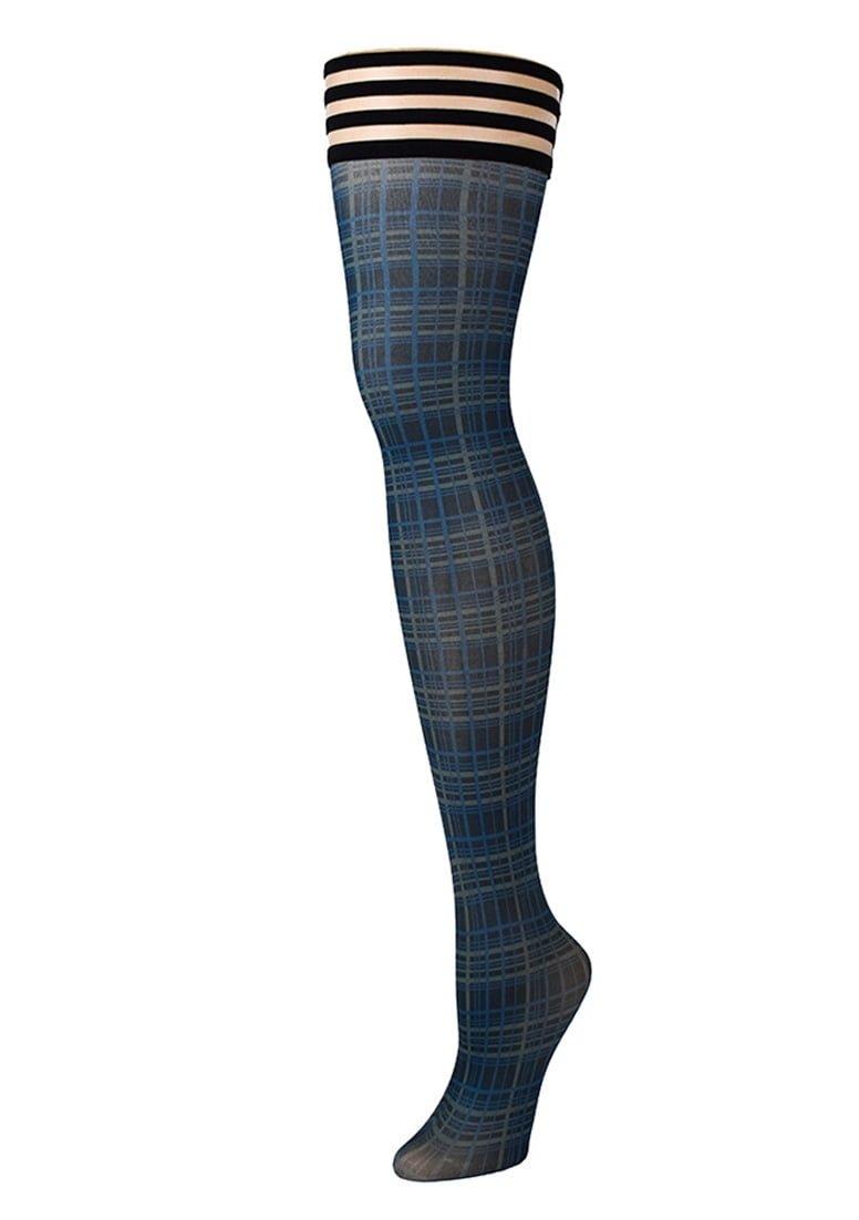 Debbie: Navy Plaid Thigh Highs. Petite to Plus Size Stockings