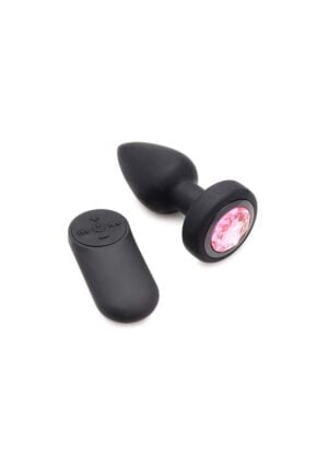 28X Silicone Vibrating Pink Gem Anal Plug with Remote - Small - Afbeelding 4