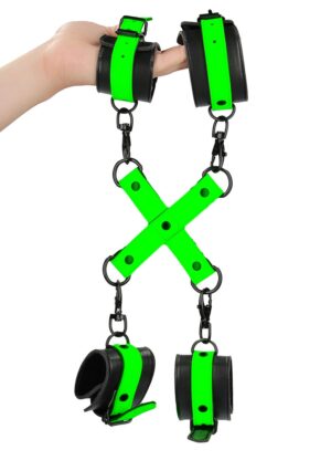 Hand & Ankle Cuffs with Hogtie - GitD - Neon Green/Black - Afbeelding 5