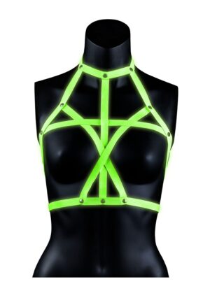 Bra Harness - Glow in the Dark - Neon Green/Black - S/M - Afbeelding 4