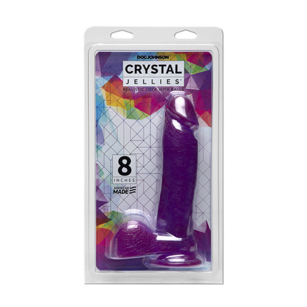 Crystal Jellies - Realistic Cock with Balls - 8 Inch - Purple