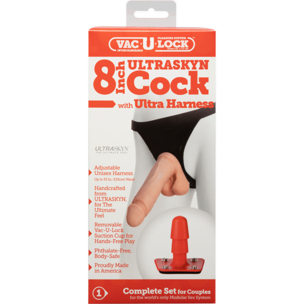 Vac-U-Lock UR3 Cock With Ultra Harness - 8 Inch - White