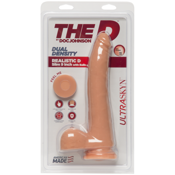 The D - Realistic D - Slim 9 Inch with Balls - Ultraskyn - Flesh