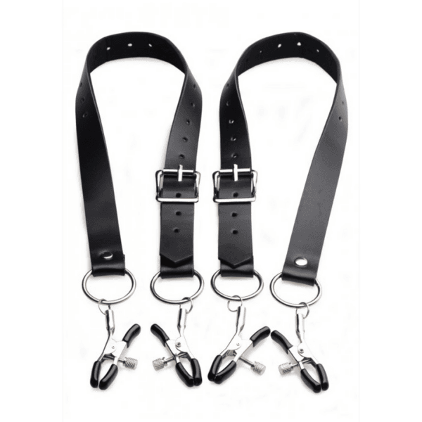 Spread Labia Spreader Straps with Clamps - Black