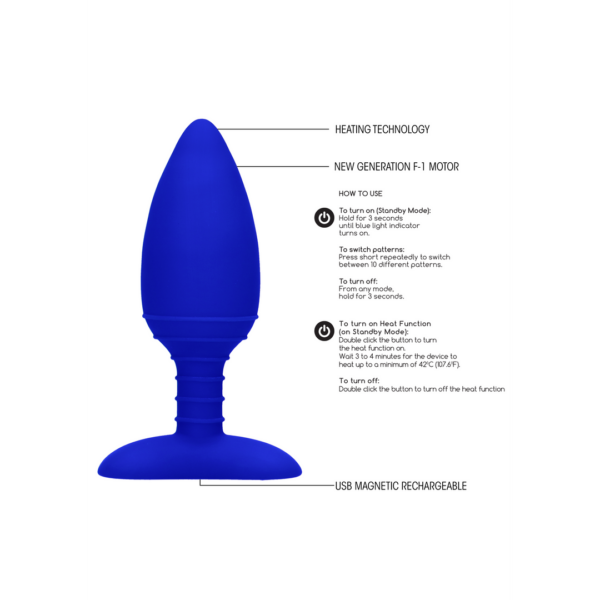 Elegance - Heating Anal Butt Plug - Glow - Blue